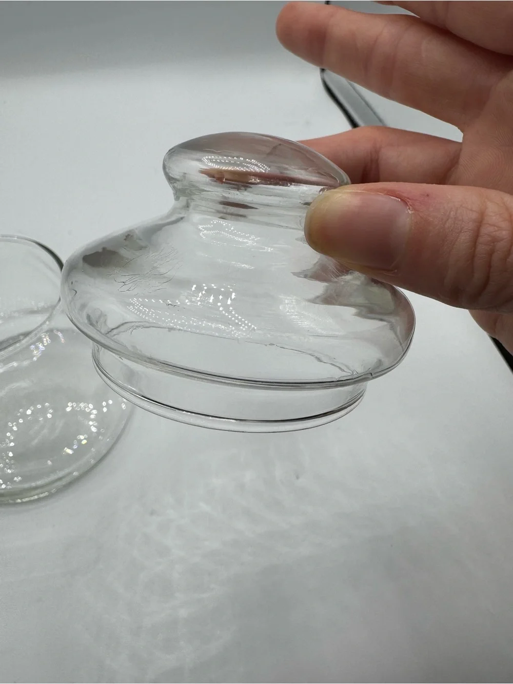 Large Vintage Clear Glass Bell Shaped Apothecary Jar Canister Etched w/ Letter B